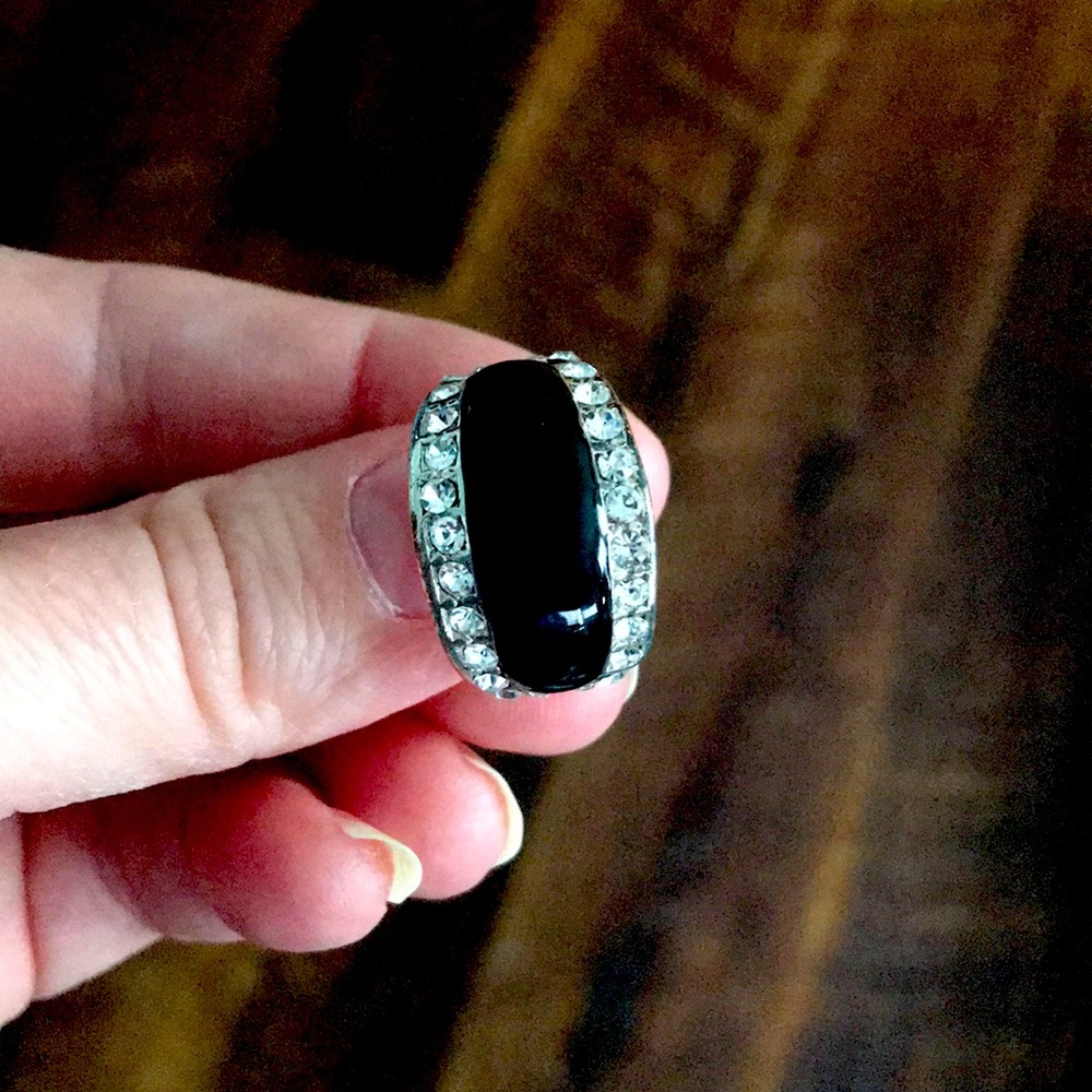 Black and Rhinestone Ring